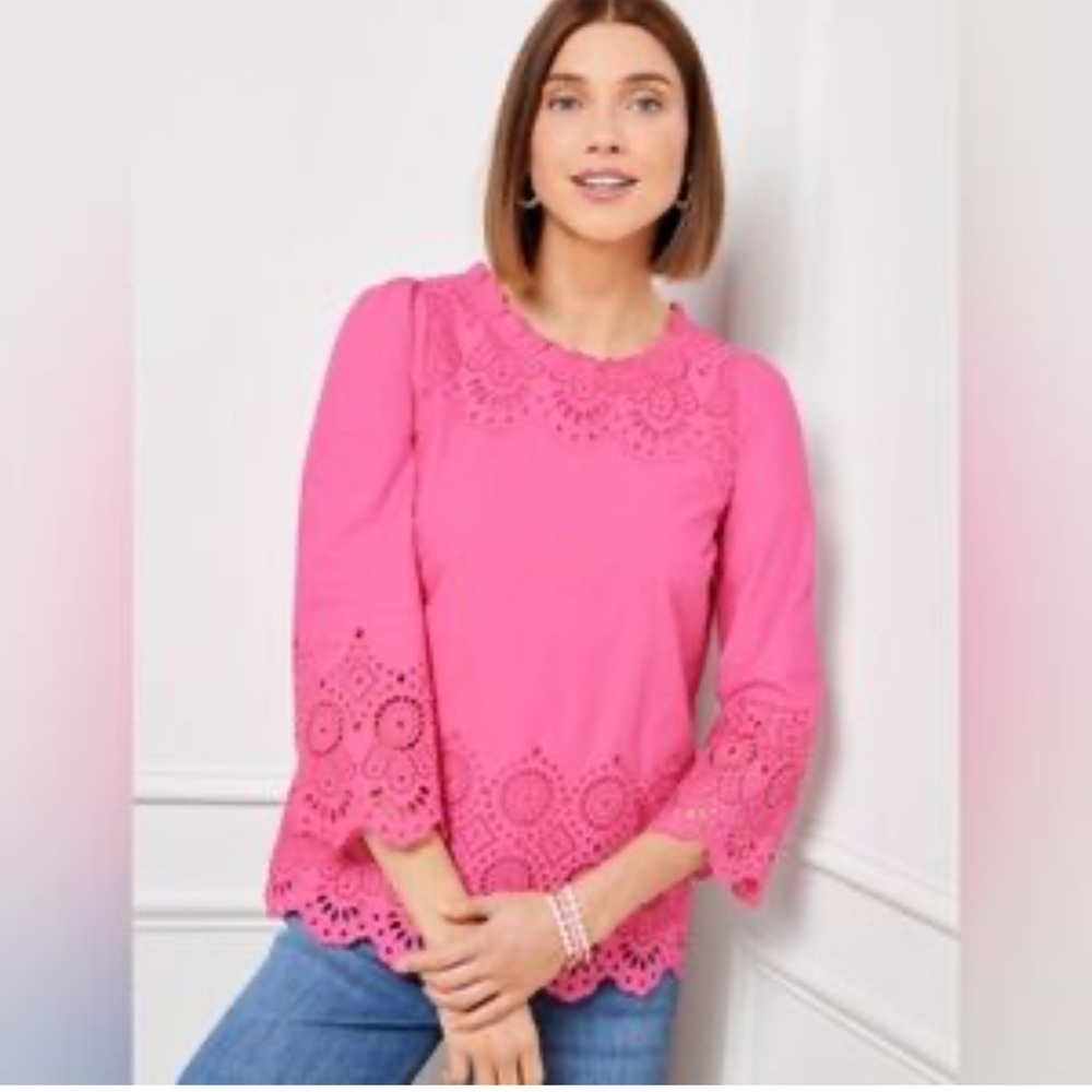 Talbots eyelets pink cotton top size xLP Pink Lace Women's Top Barbiecore